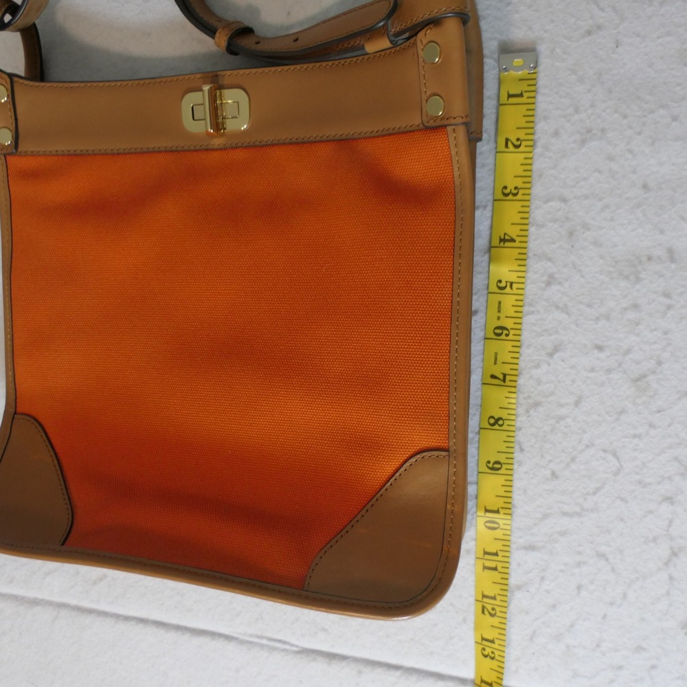 Michael Kors Womens Sullivan Messenger Bag L Tangerine Tan Canvas Leather Bold - Picture 5 of 16